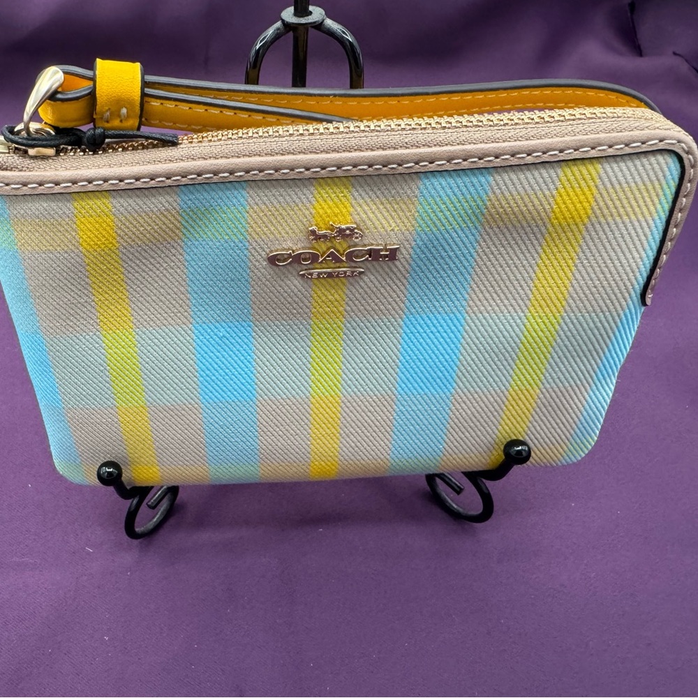 Coach Blue and Yellow Striped Wristlet